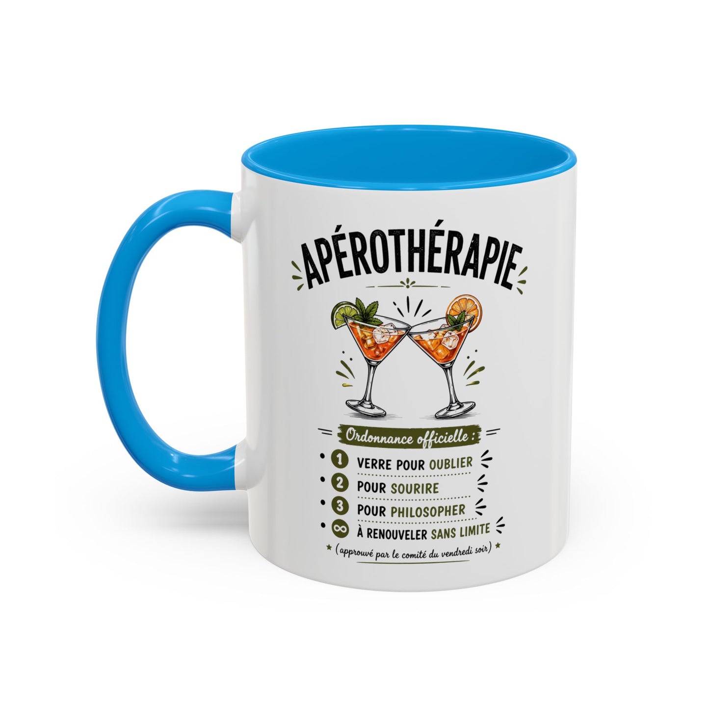 Mug Apérothérapie Drôle – Tasse Cocktail et Apéro Humoristique – Cadeau Original Amateur de Cocktails – Céramique 325ml Noir Bleu Rouge