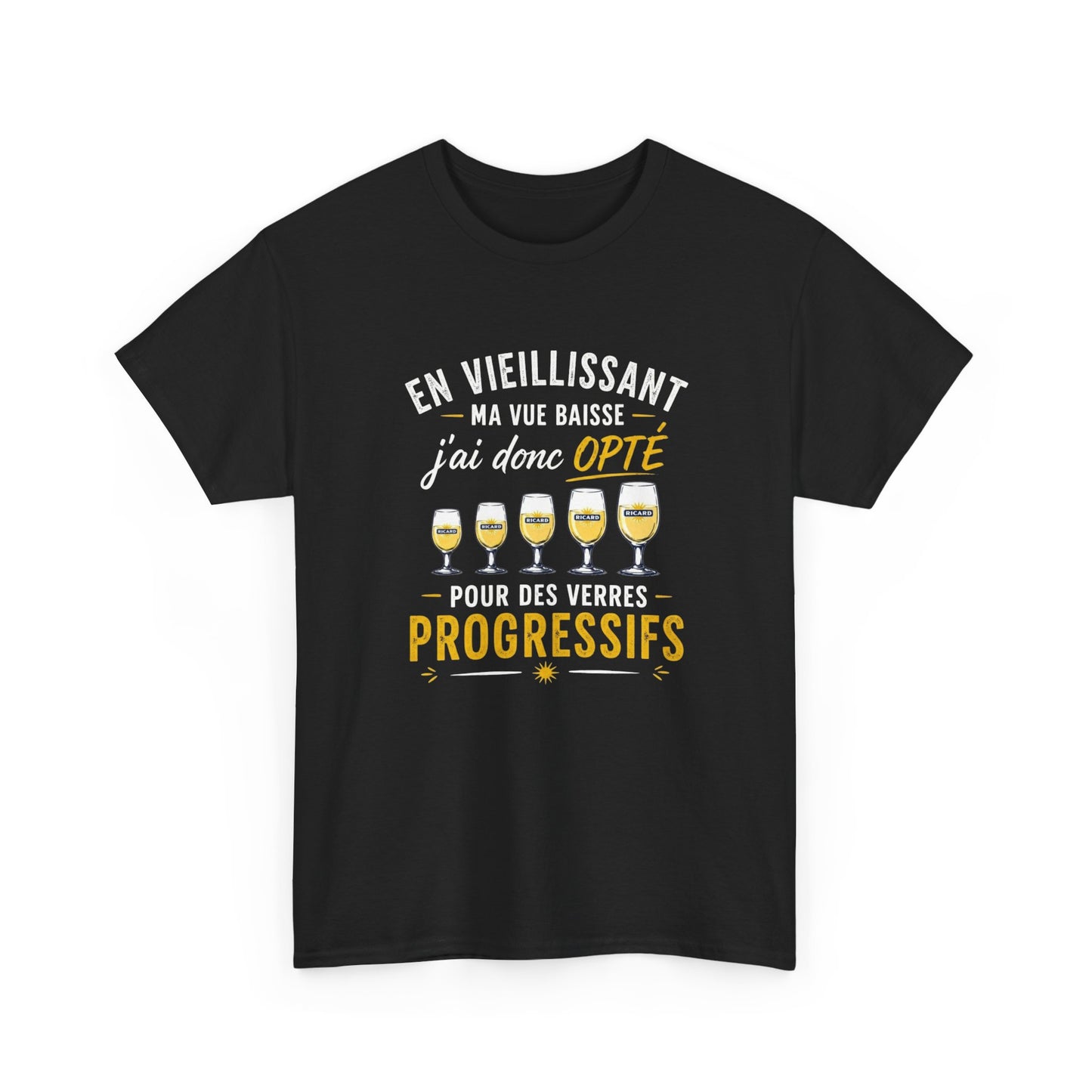 T-Shirt Humour Pastis Verres Progressifs – Tee Shirt Drôle Apéro Alcool Citation Amusante Adulte – Cadeau Ami Apéritif Noir Blanc Gris