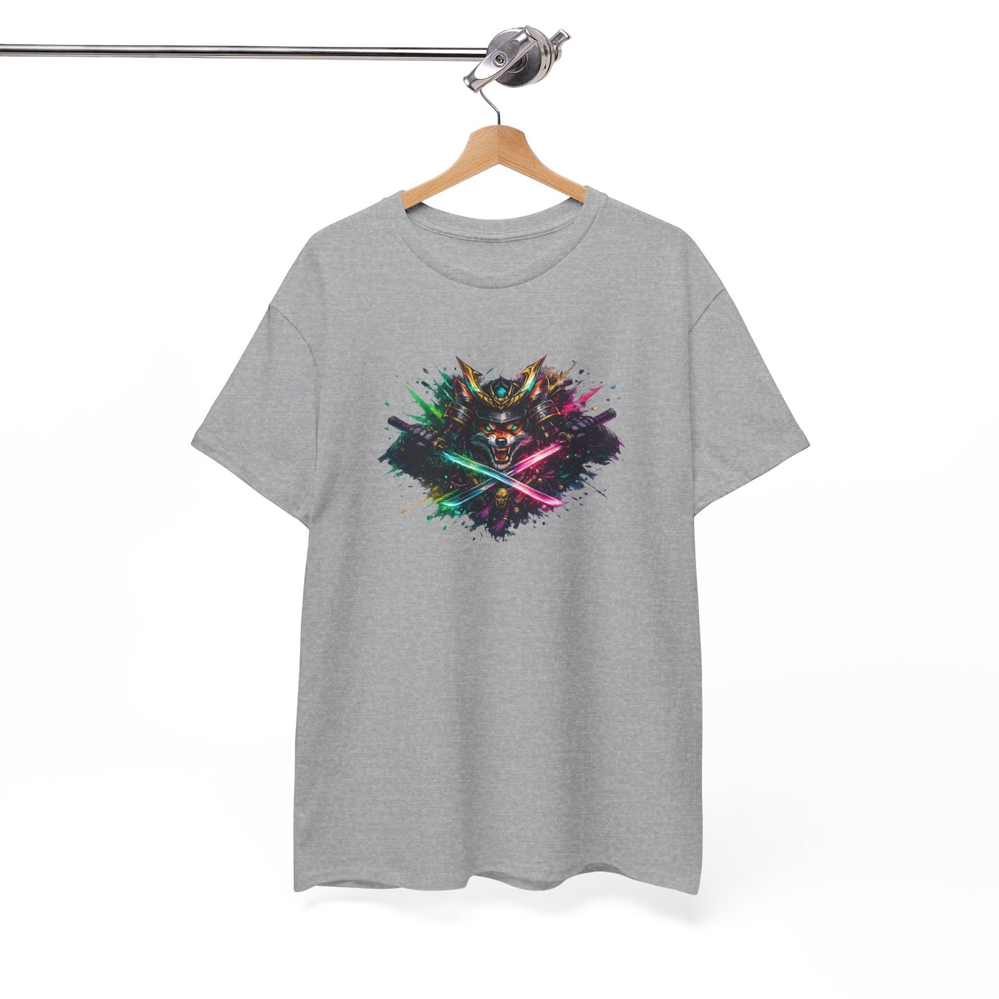 T-Shirt Samouraï Renard Katana – Tee Shirt Japonais Streetwear Néon – Cadeau Manga Anime Gamer