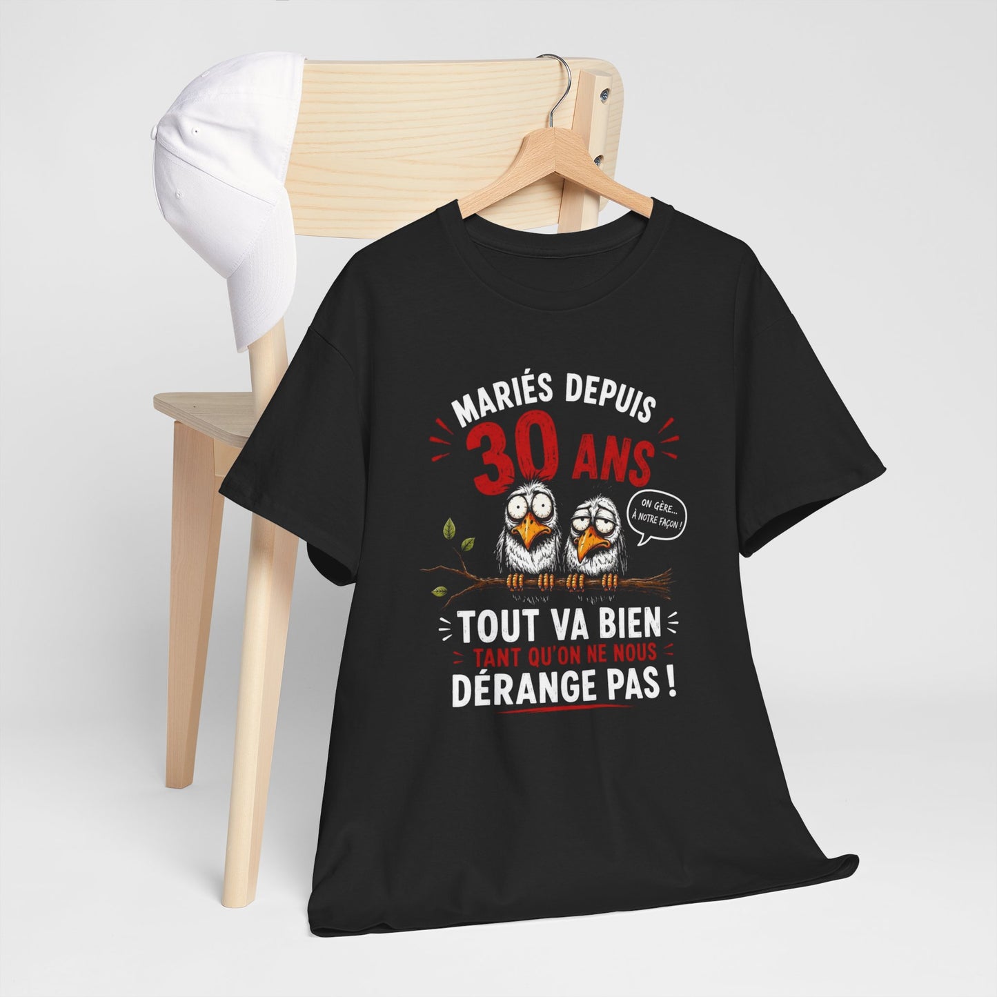 Tee-Shirt Homme Femme Mariés Depuis 30 Ans – Cadeau Anniversaire de Mariage Noces de Perle – Humour Couple Original