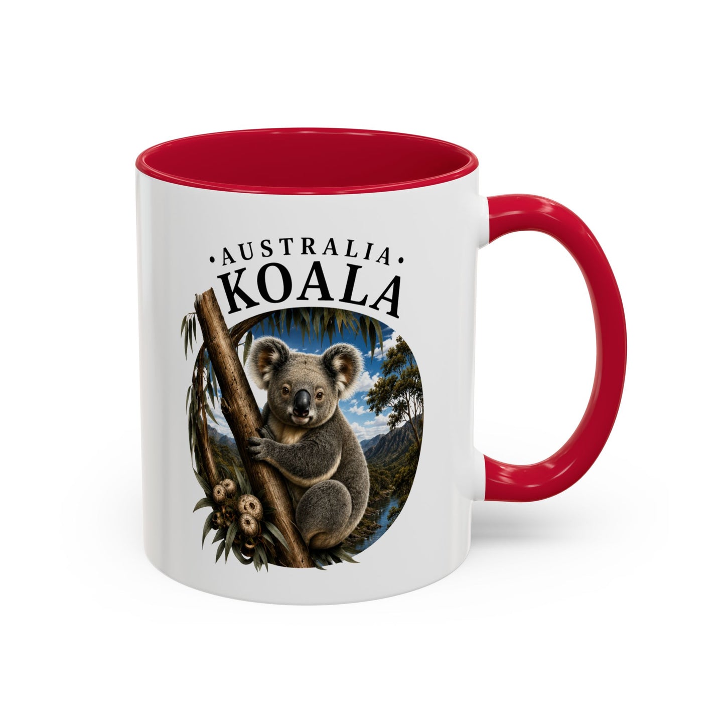 Mug Koala Australie – Tasse Animal Eucalyptus Paysage Nature – Cadeau Original Amoureux des Koalas Homme et Femme Noir Bleu Rouge