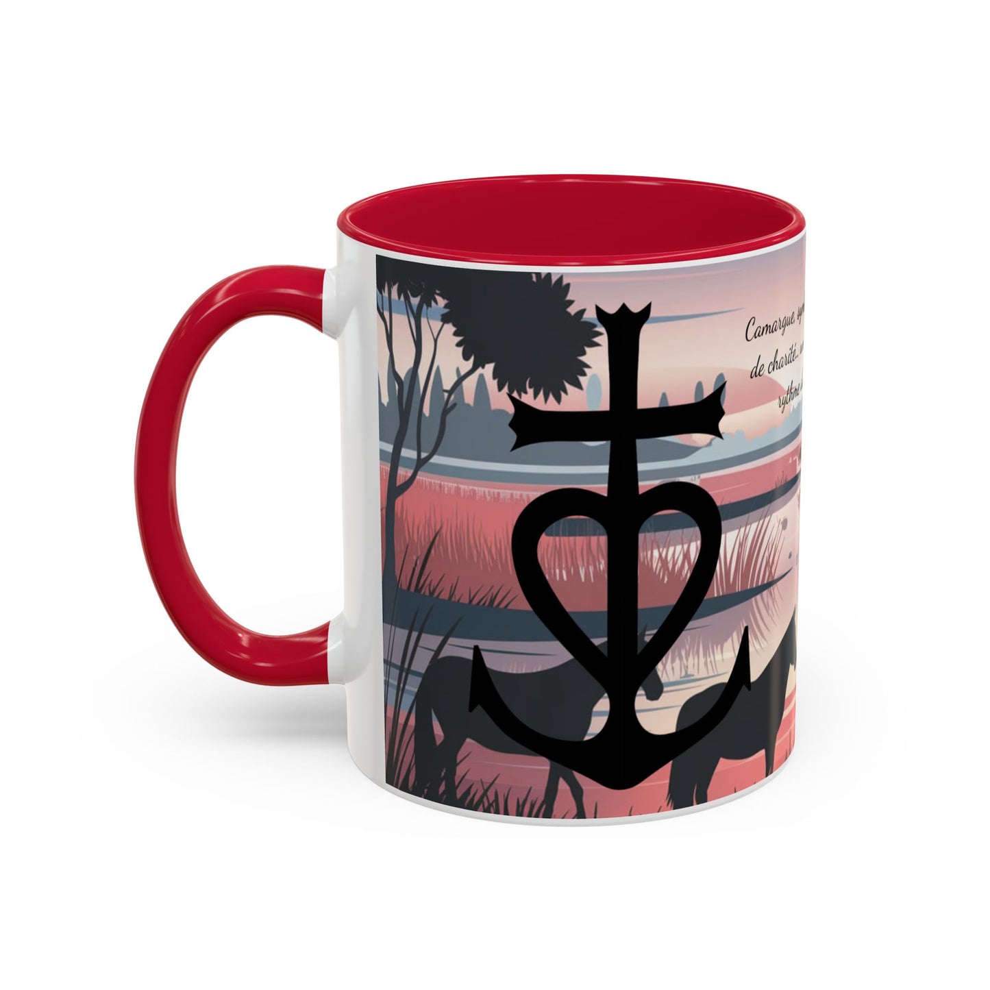 Mug Camargue Foi Espérance Charité – Tasse Croix Camarguaise Flamants Roses Chevaux – Cadeau Tradition Camarguaise 325ml