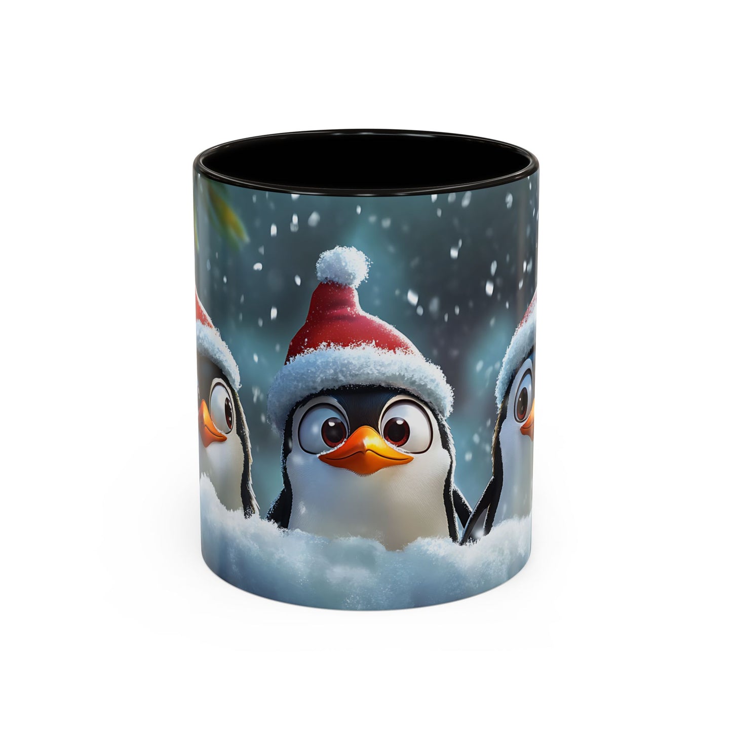 Tasse Pingouins de Noël – Mug Hiver avec Bonnets de Père Noël et Neige – Design Animal Kawaii 325ml