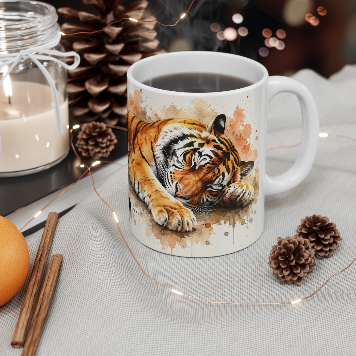 Tasse Tigre Endormi – Mug Tigre Aquarelle Relaxant et Animal Sauvage – Cadeau Homme Femme 325ml