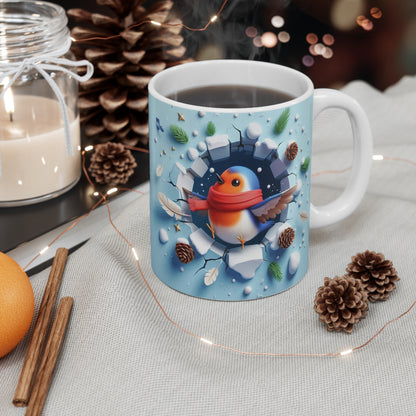 Tasse Rouge-Gorge Hiver – Mug Céramique 325ml – Cadeau Oiseau Noël Nature Festive