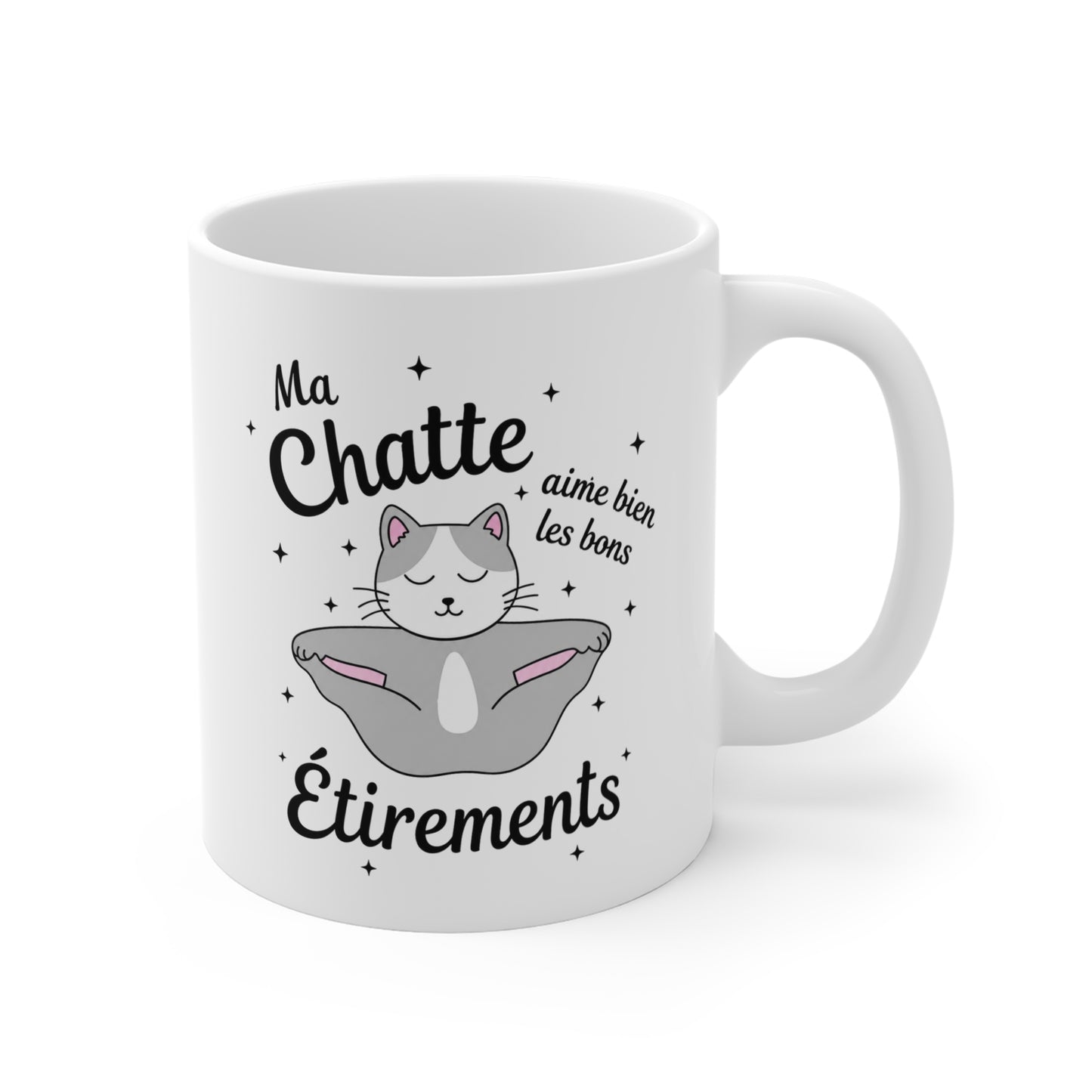 Mug Humour Femme – Chat Yoga Étirements Relaxation – Cadeau Original Drôle pour Amie Collègue Sœur Maman – Tasse Amoureuse des Chats 325 ml