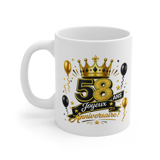 Mug Joyeux 58 Ans – Tasse Anniversaire 58 Ans – Cadeau Original pour Femme Homme – Idée Cadeau 58e Anniversaire