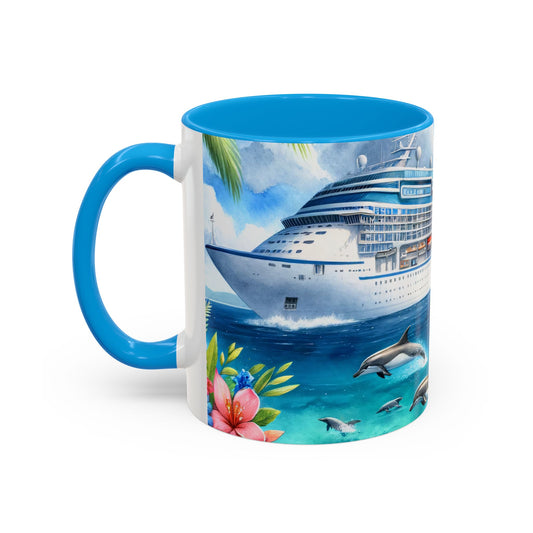 Mug Croisière Tropicale avec Dauphins – Tasse Paquebot de Luxe et Océan Paradisiaque – Cadeau Voyage et Vacances 325ml