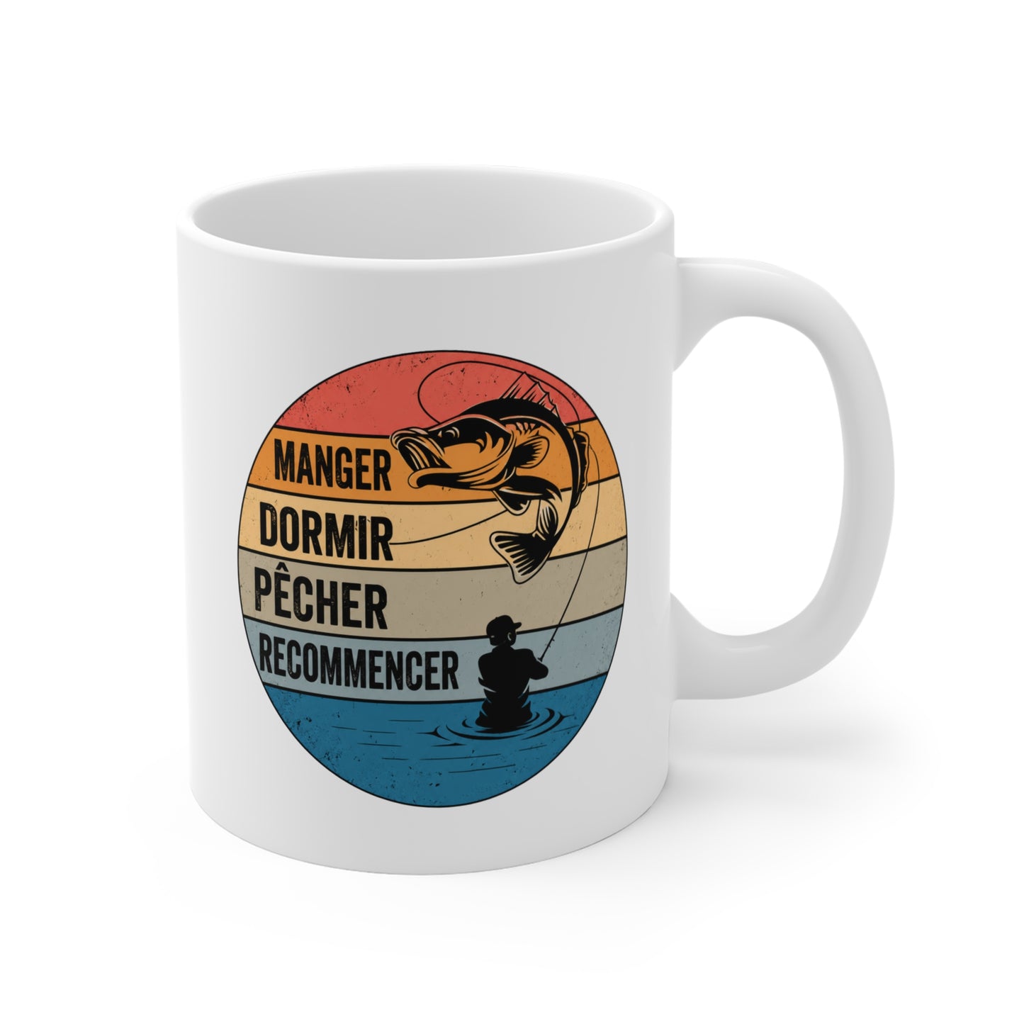 Mug Pêche Vintage – Tasse Pêcheur avec Poisson – Cadeau Homme Passionné de Canne et Loisirs en Plein Air – 325 ml