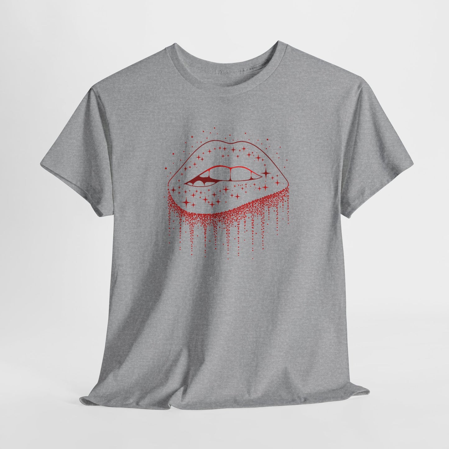 Tee Shirt Femme Lèvres Rouges Glamour Bouche Scintillante Brillante Style Féminin Élégant Original Cadeau