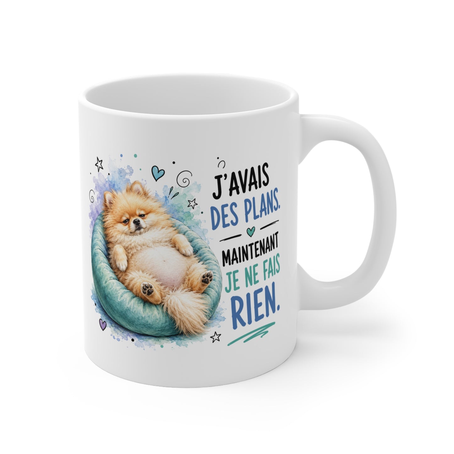 Tasse J’Avais des Plans Maintenant Je Ne Fais Rien – Mug Humour Spitz Nain – Cadeau Drôle Homme Femme 325 ml
