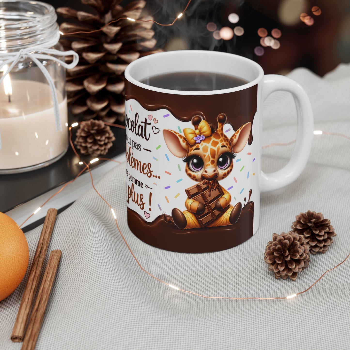 Tasse Le Chocolat Ne Résout Pas Les Problèmes Mais Une Pomme Non Plus – Mug Girafe Kawaii Humour – Cadeau Original 325ml