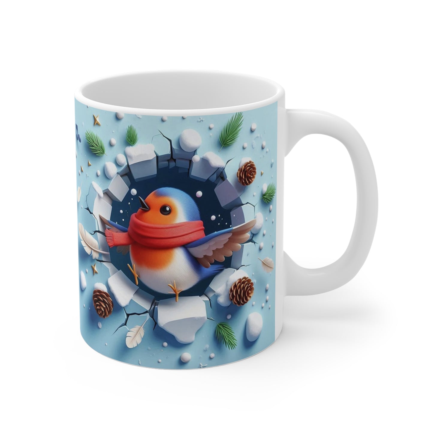 Tasse Rouge-Gorge Hiver – Mug Céramique 325ml – Cadeau Oiseau Noël Nature Festive