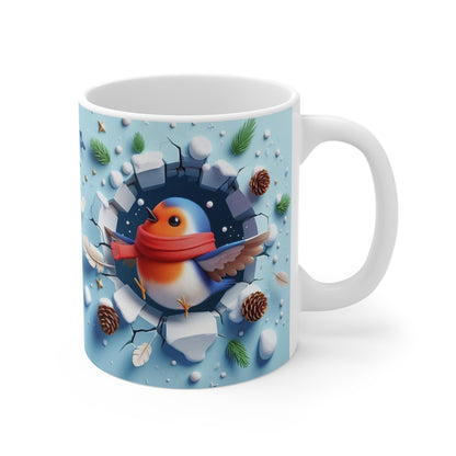 Tasse Rouge-Gorge Hiver – Mug Céramique 325ml – Cadeau Oiseau Noël Nature Festive