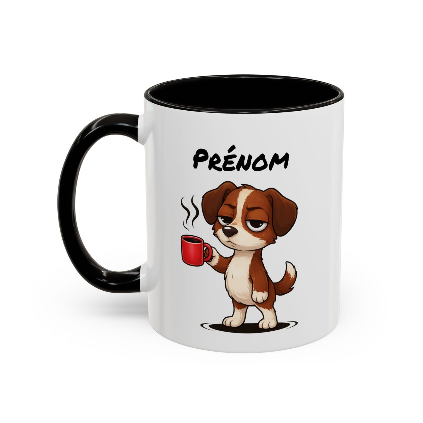 Mug Chien Fatigué Personnalisable 325ml – Tasse Café Humoristique Prénom Cadeau Original Noir Bleu Rouge