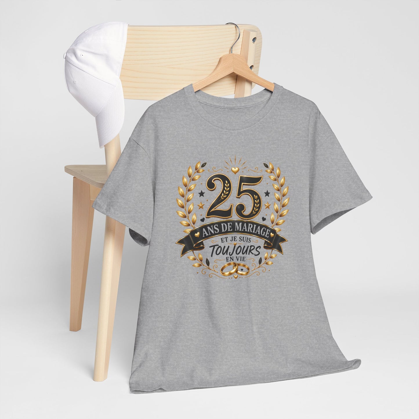 Tee Shirt 25 Ans de Mariage Homme Femme – Toujours en Vie – T-Shirt Humour Anniversaire de Mariage Couple Cadeau Original