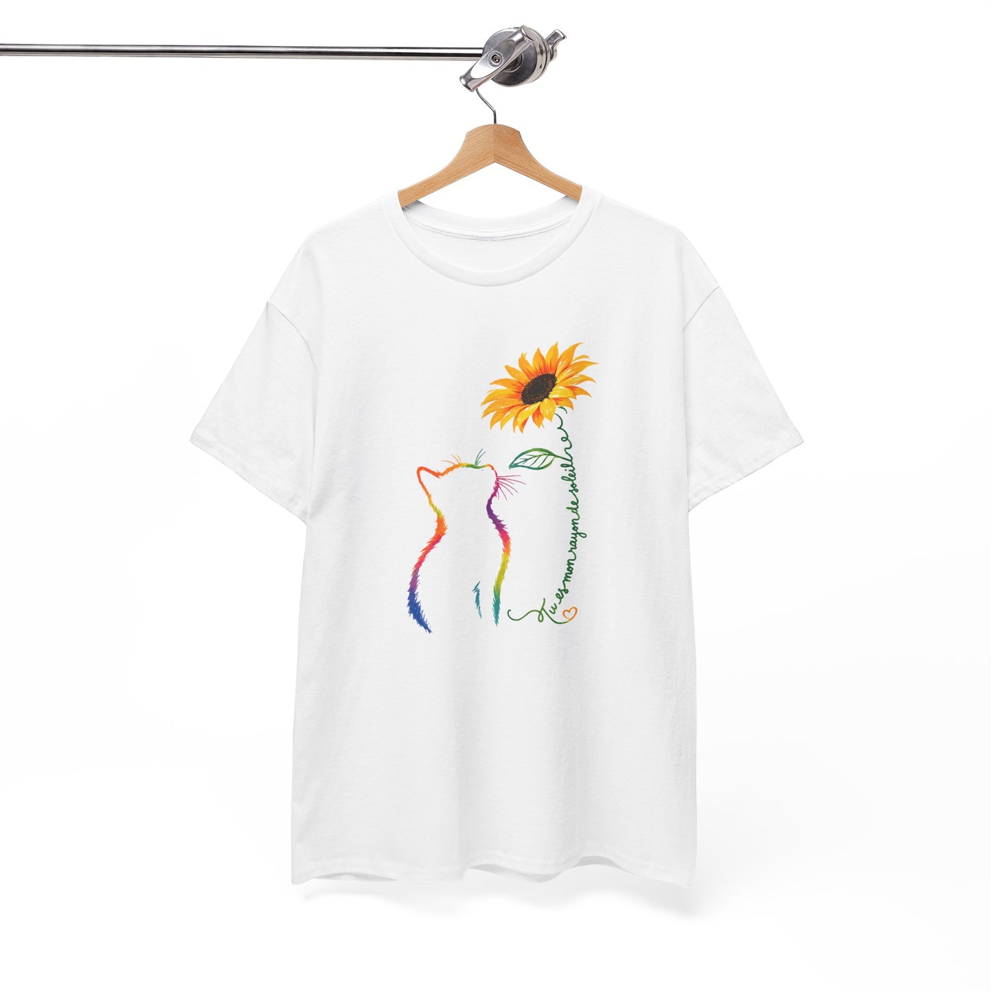 Tee Shirt Femme Chat Tournesol Coloré Amour Animal Fleur Cadeau Amoureuse des Chats Original