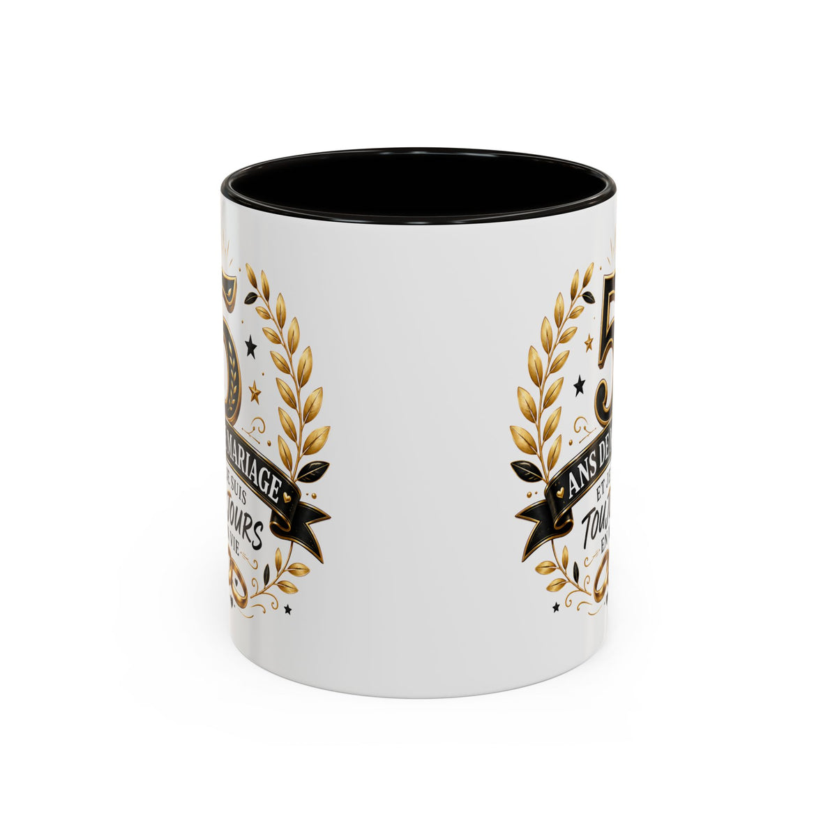 Mug 5 Ans de Mariage et Je Suis Toujours en Vie – Tasse Humoristique Anniversaire de Mariage – Idée Cadeau Couple Noces de Bois noir bleu rouge