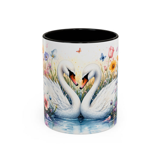Tasse Cygnes et Fleurs – Mug Romantique Aquarelle – Cadeau Amour Homme Femme 325ml