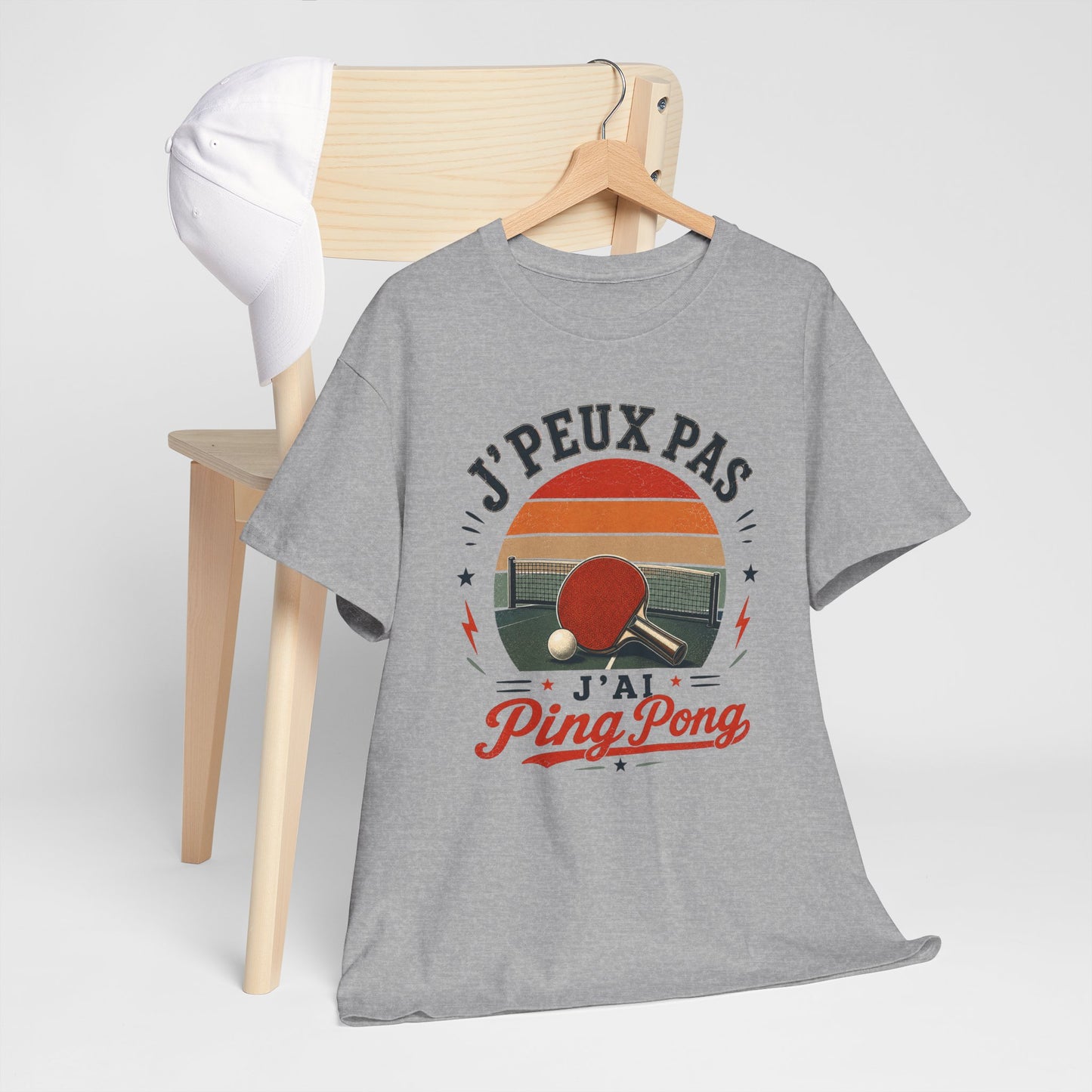 T-Shirt Ping Pong Homme Femme – J’Peux Pas J’Ai Ping Pong – Tee Shirt Tennis de Table Vintage Pongiste Raquette Balle Club Sport Cadeau Passion Tennis de Table