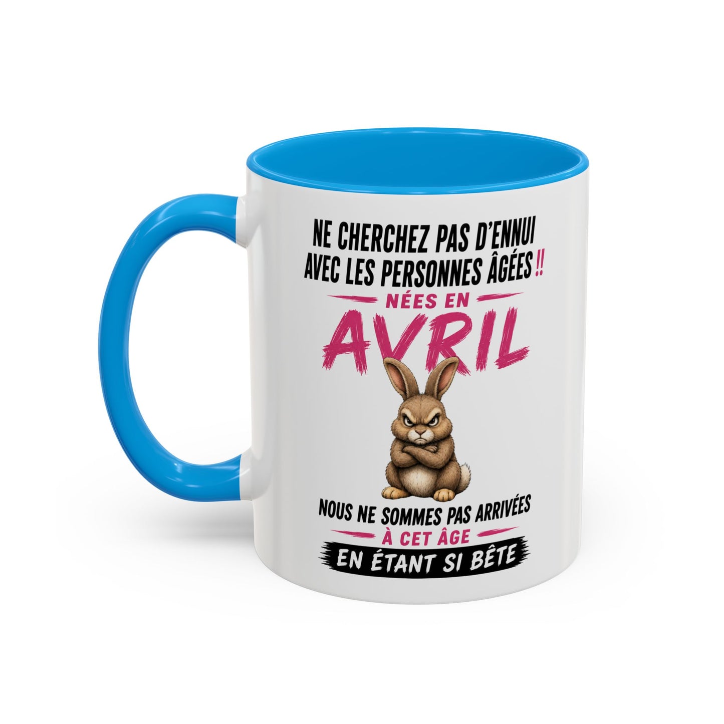 Tasse Humour Personnes Nées en Avril – Mug Lapin Drôle Senior Retraité – Cadeau Anniversaire Homme Femme 325ml