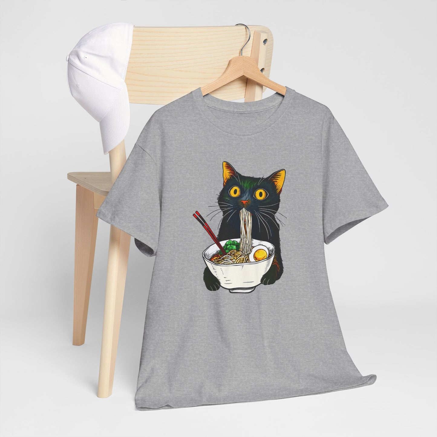 Tee Shirt Homme et Femme Chat Ramen Nouilles Japonaises Humour Félin Gourmand Idée Cadeau