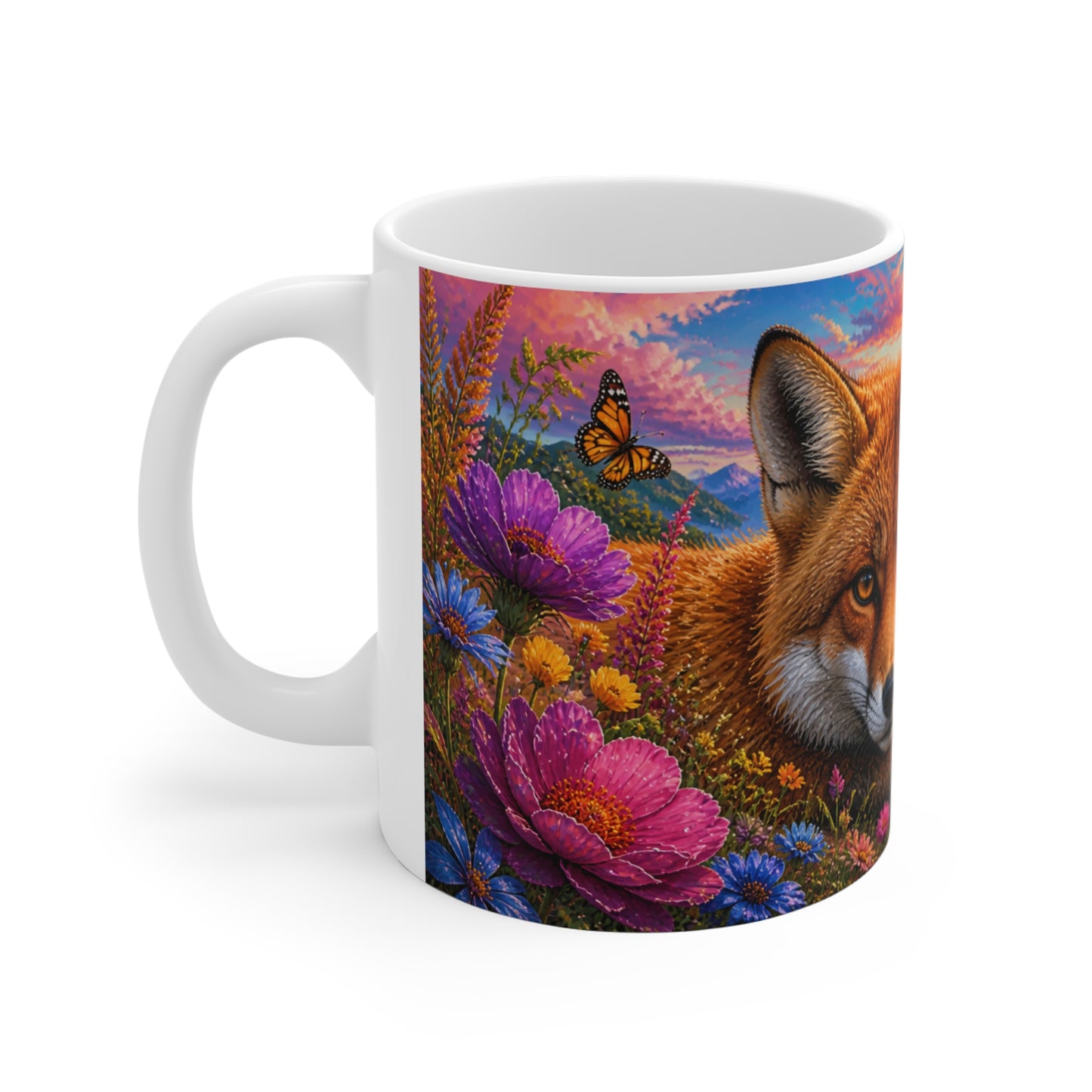 Tasse Renard Fleuri – Mug Nature Coloré – Cadeau Animaux Homme Femme Enfant 325ml