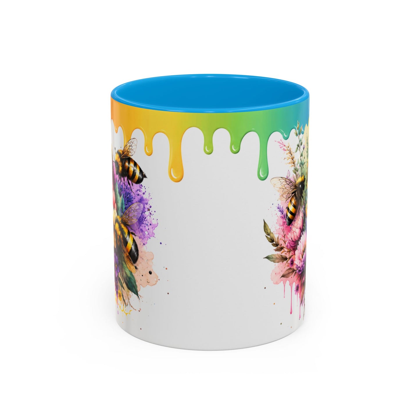 Tasse Abeilles Colorées – Mug Fleurs Aquarelle et Arc-en-Ciel – Cadeau Nature Femme Homme 325ml