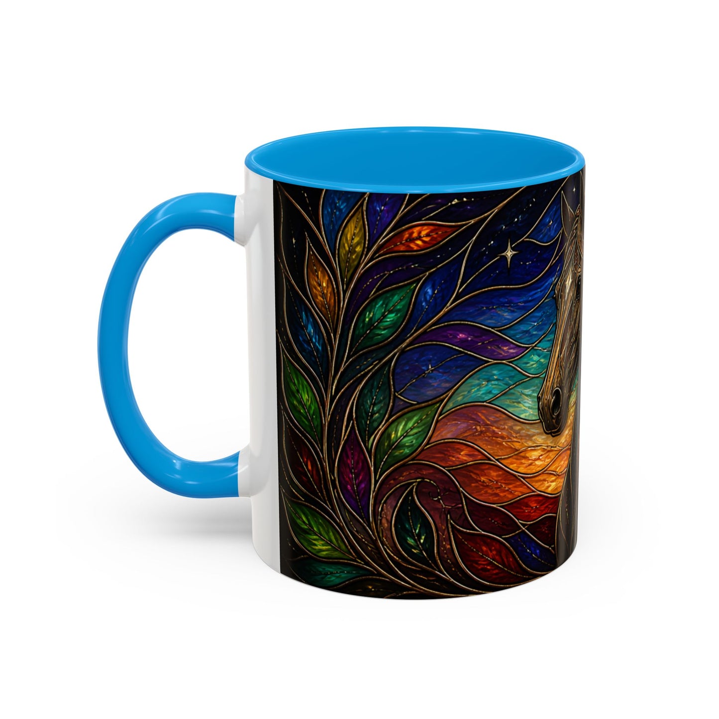 Tasse Cheval Style Vitrail – Mug Artistique Multicolore avec Lune et Cheval Élégant – Céramique 325ml