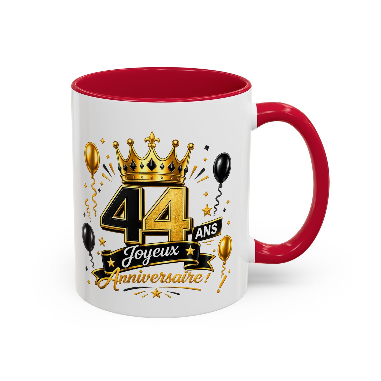Mug Joyeux 44 Ans – Tasse Anniversaire 44 Ans – Cadeau Original pour Femme Homme – Idée Cadeau 44e Anniversaire Noir Bleu Rouge