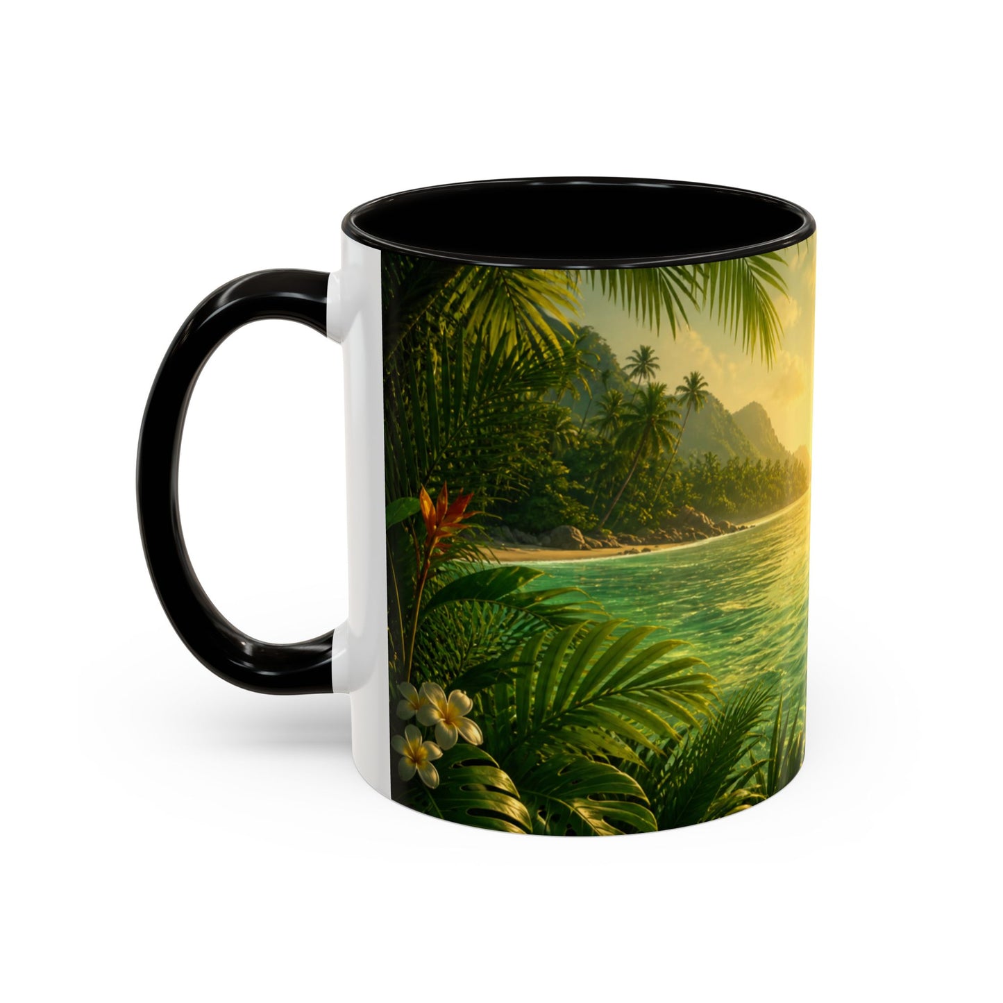 Tasse Plage Tropicale et Lagon – Mug Paysage Paradis Exotique – Design Nature et Palmiers – Céramique 325ml