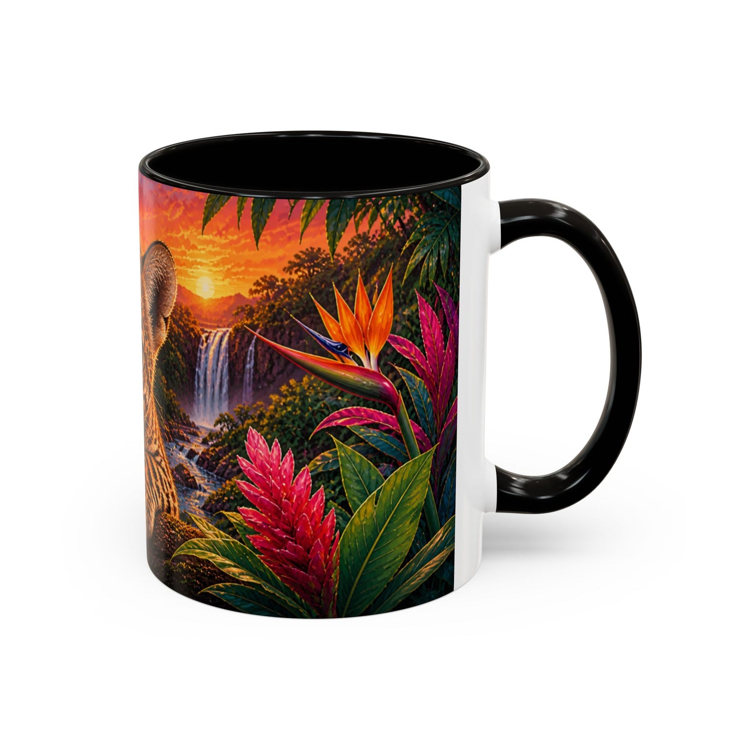 Tasse Léopard Tropical et Fleurs Exotiques – Mug Animal Sauvage Jungle – Design Artistique Coloré – Céramique 325ml