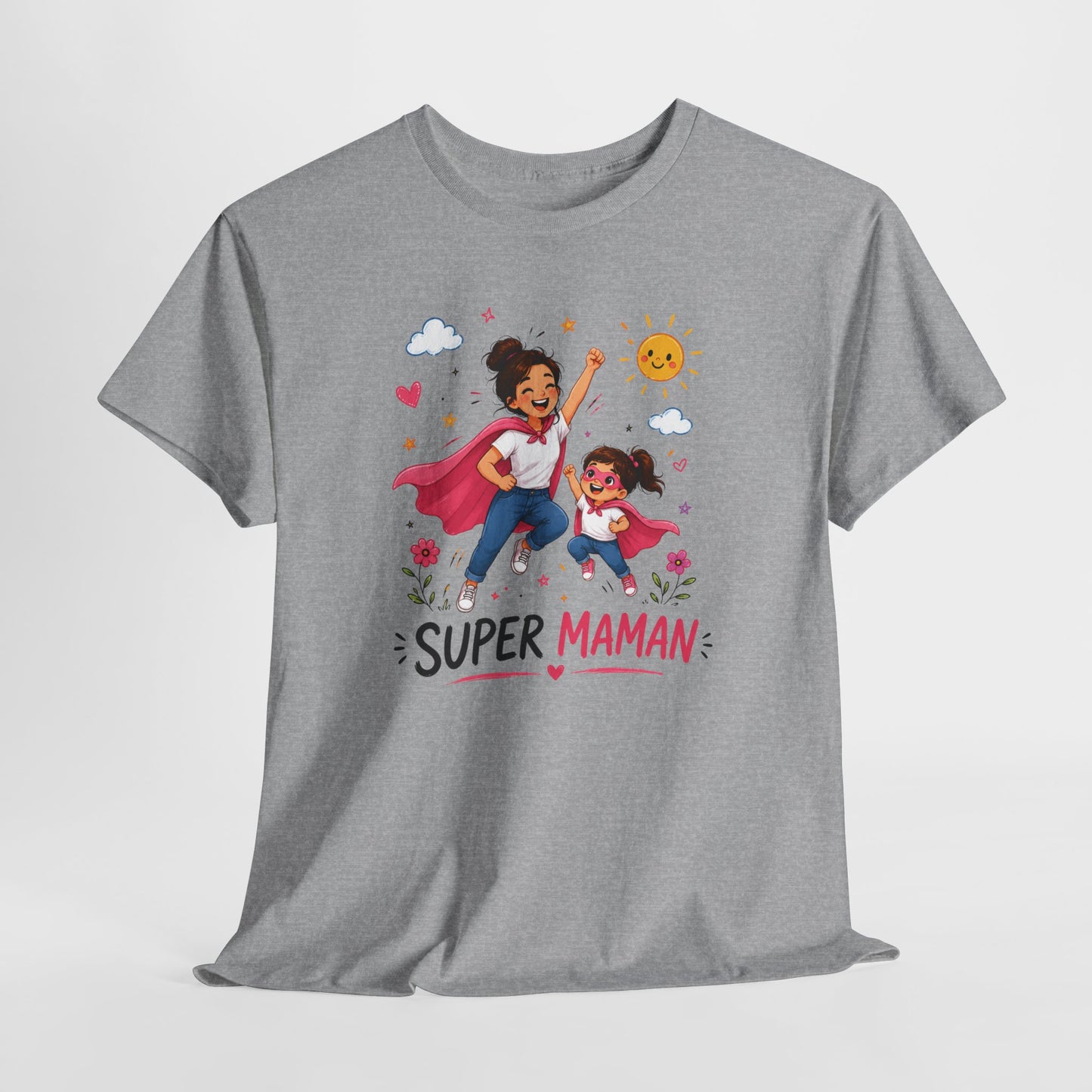 Tee-Shirt Super Maman – Cadeau Fête des Mères – Maman Héroïne avec Fille – Tee-Shirt Femme Amour Famille
