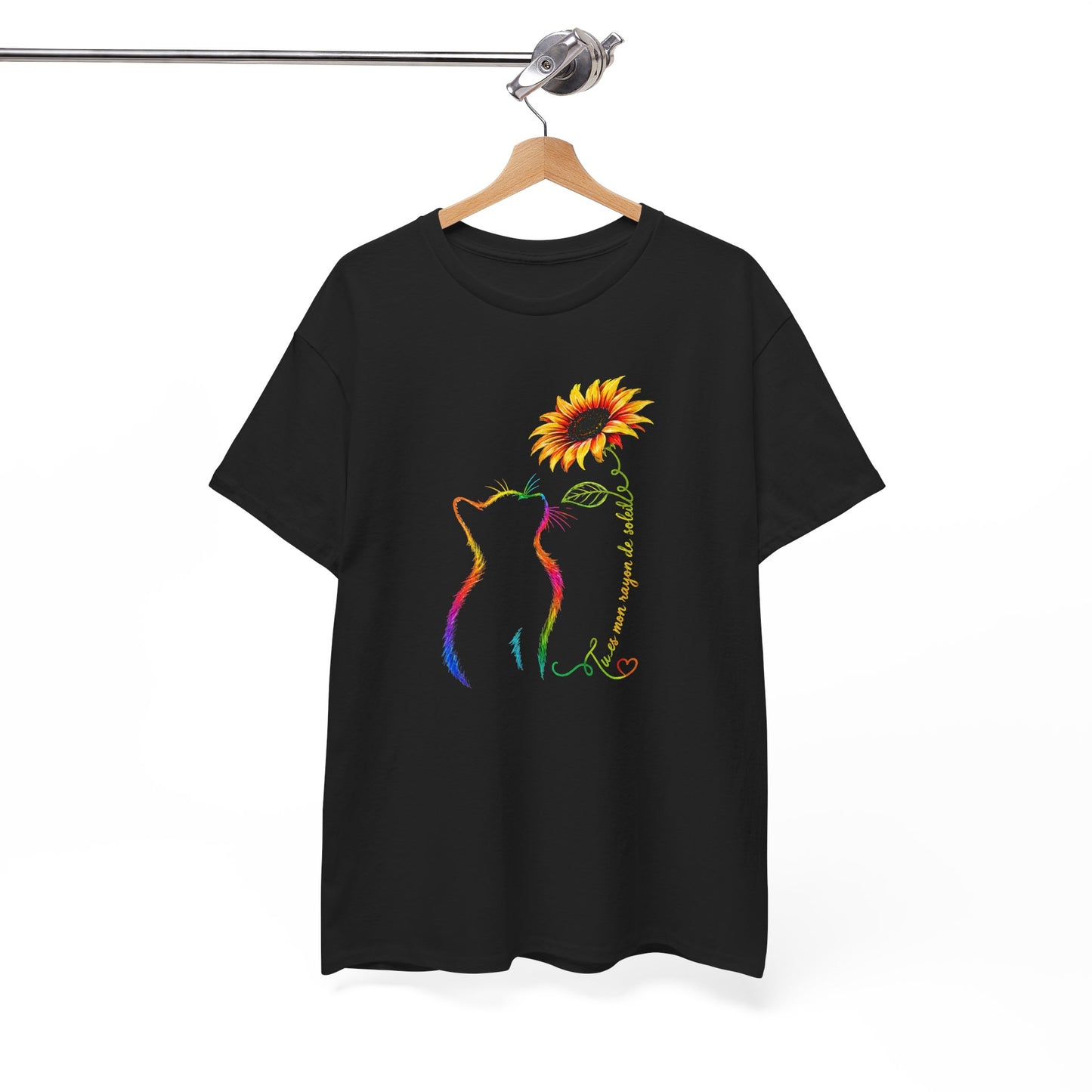Tee Shirt Femme Chat Tournesol Coloré Amour Animal Fleur Cadeau Amoureuse des Chats Original