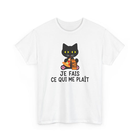 Tee Shirt Chat Homme Femme – Chat Pizza et Café Humour – Idée Cadeau Drôle Amoureux des Chats Gourmand