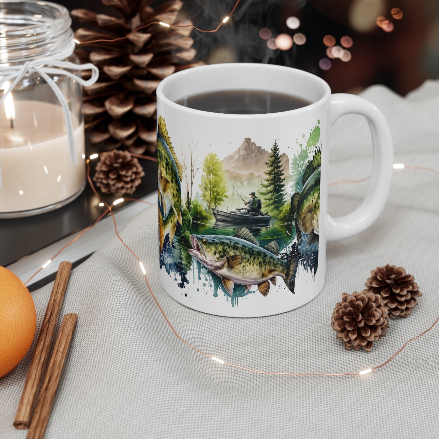 Tasse Pêche Black Bass – Mug Passion Pêcheur et Lac Nature – Cadeau Homme Femme Pêche 325ml