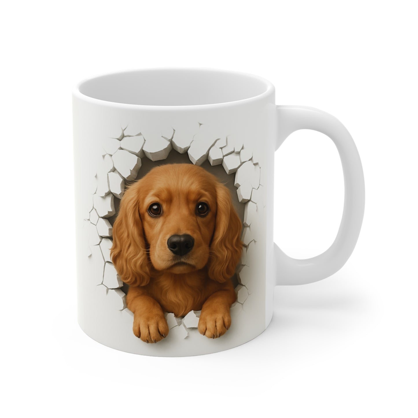 Mug Cocker Anglais Roux Effet Mur Cassé – Tasse Chien 3D Trompe-l’œil – Cadeau Original Amoureux du Cocker