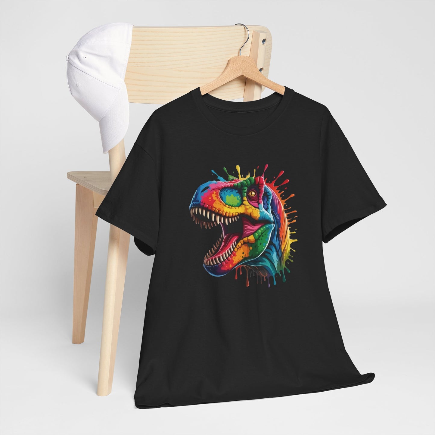 T-Shirt Dinosaure T-Rex Coloré Adulte – Tee Shirt Dinosaur Splash Art – Cadeau Original Street Art Noir Blanc Gris
