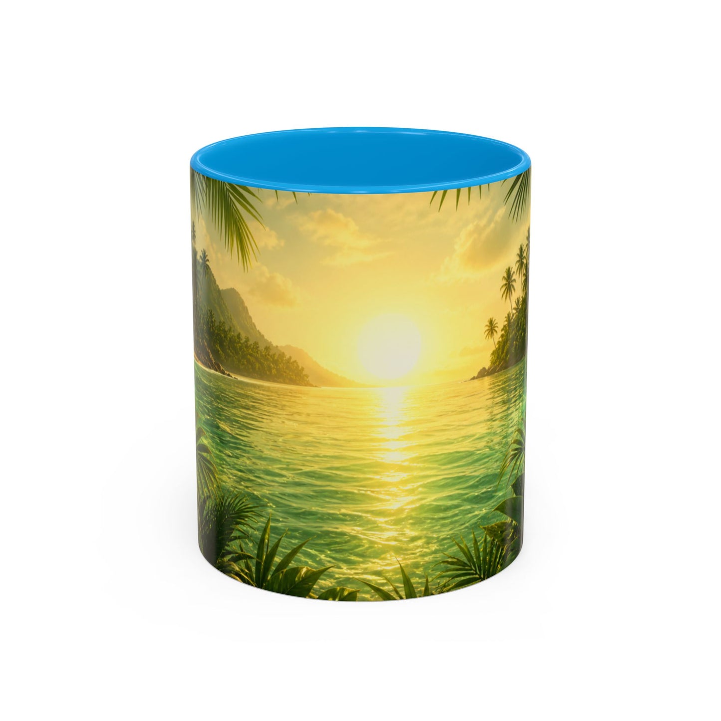 Tasse Plage Tropicale et Lagon – Mug Paysage Paradis Exotique – Design Nature et Palmiers – Céramique 325ml