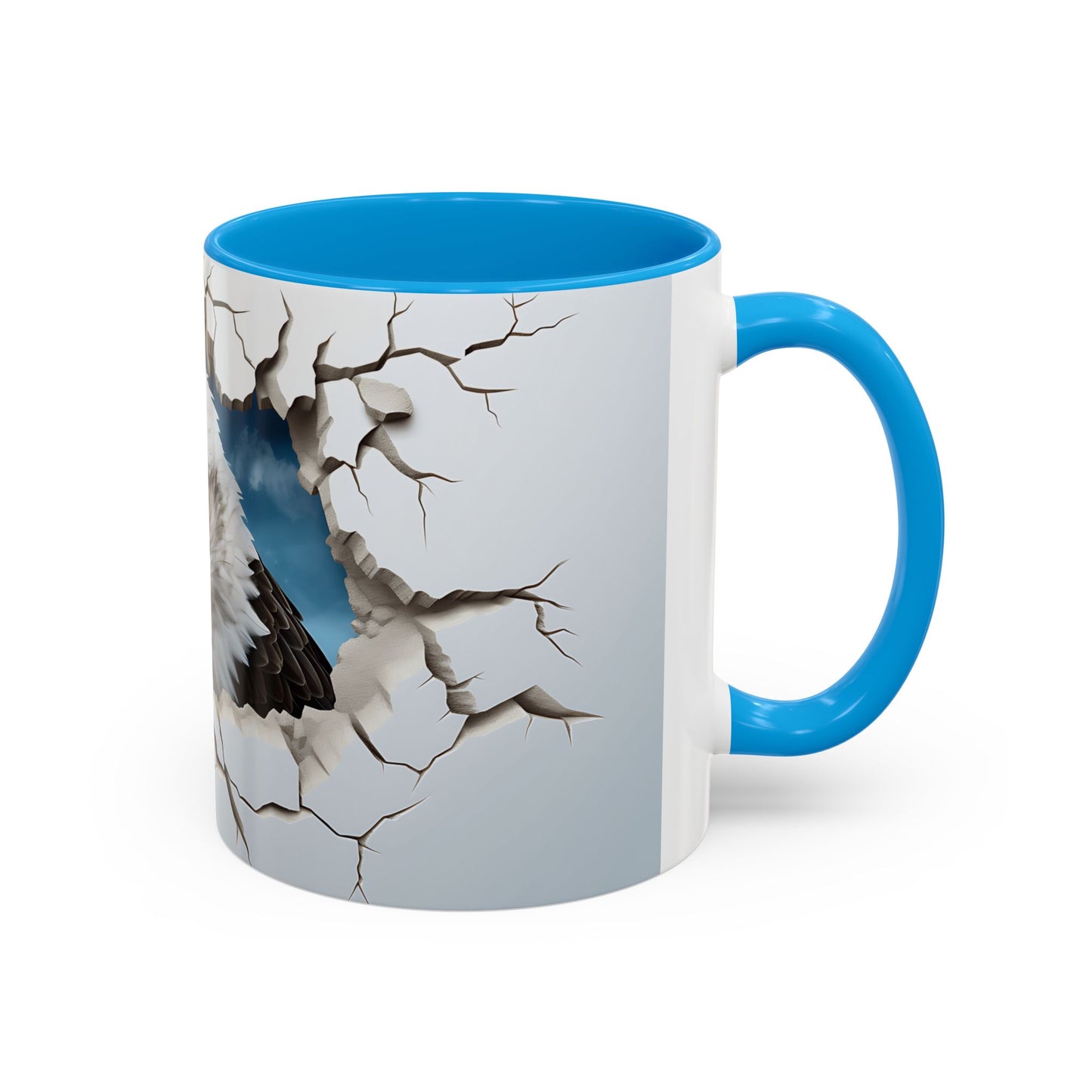 Tasse Aigle 3D Réaliste – Mug Tête d’Aigle Effet Mur Cassé – Illustration Animal Sauvage USA 325ml