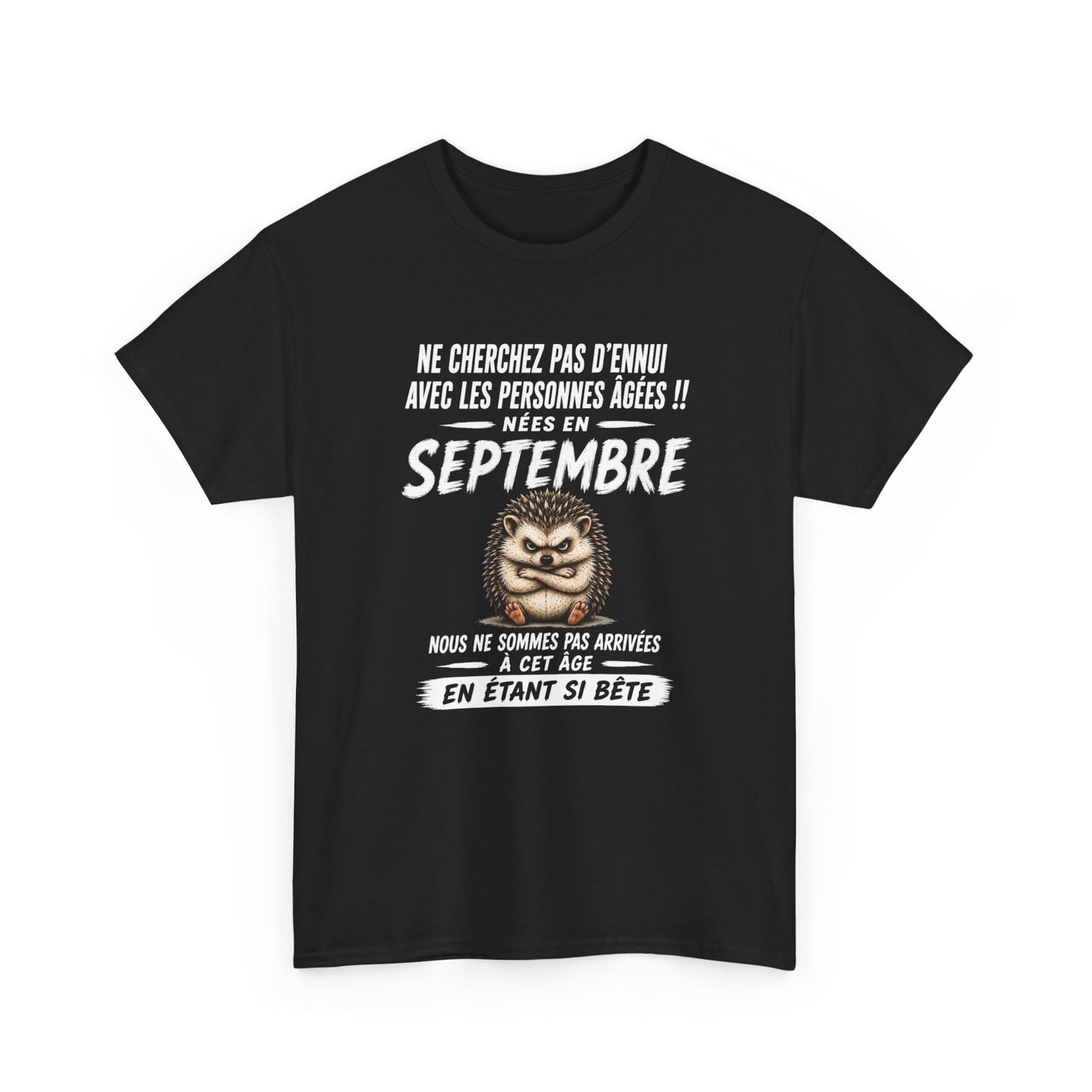 Tee-Shirt Né en Septembre Humour Senior – Cadeau Retraité Homme Femme – Hérisson Drôle Anniversaire Personne Âgée