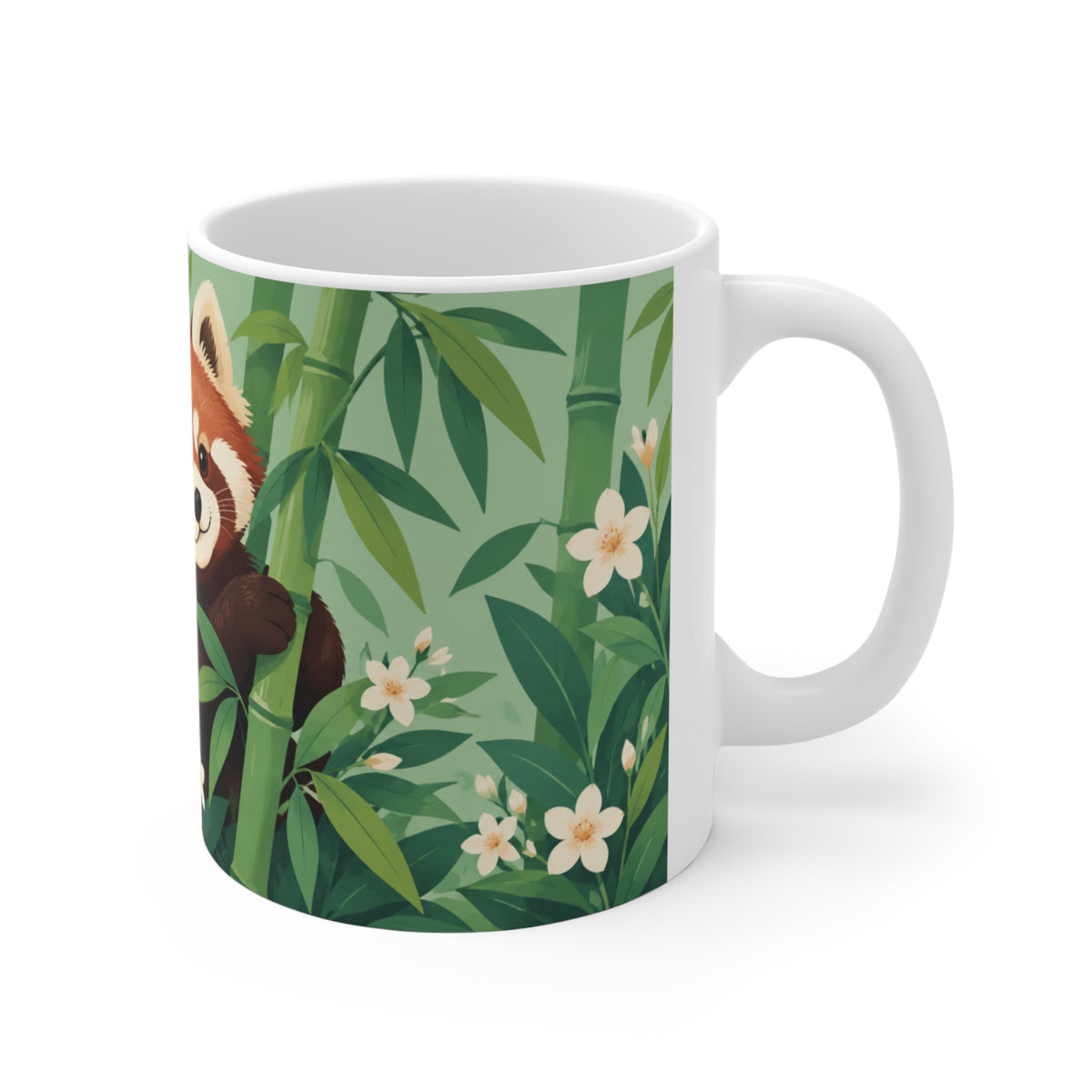 Mug Panda Roux dans une Forêt de Bambous – Tasse Animal Mignon avec Fleurs – Cadeau Original Amoureux de la Nature