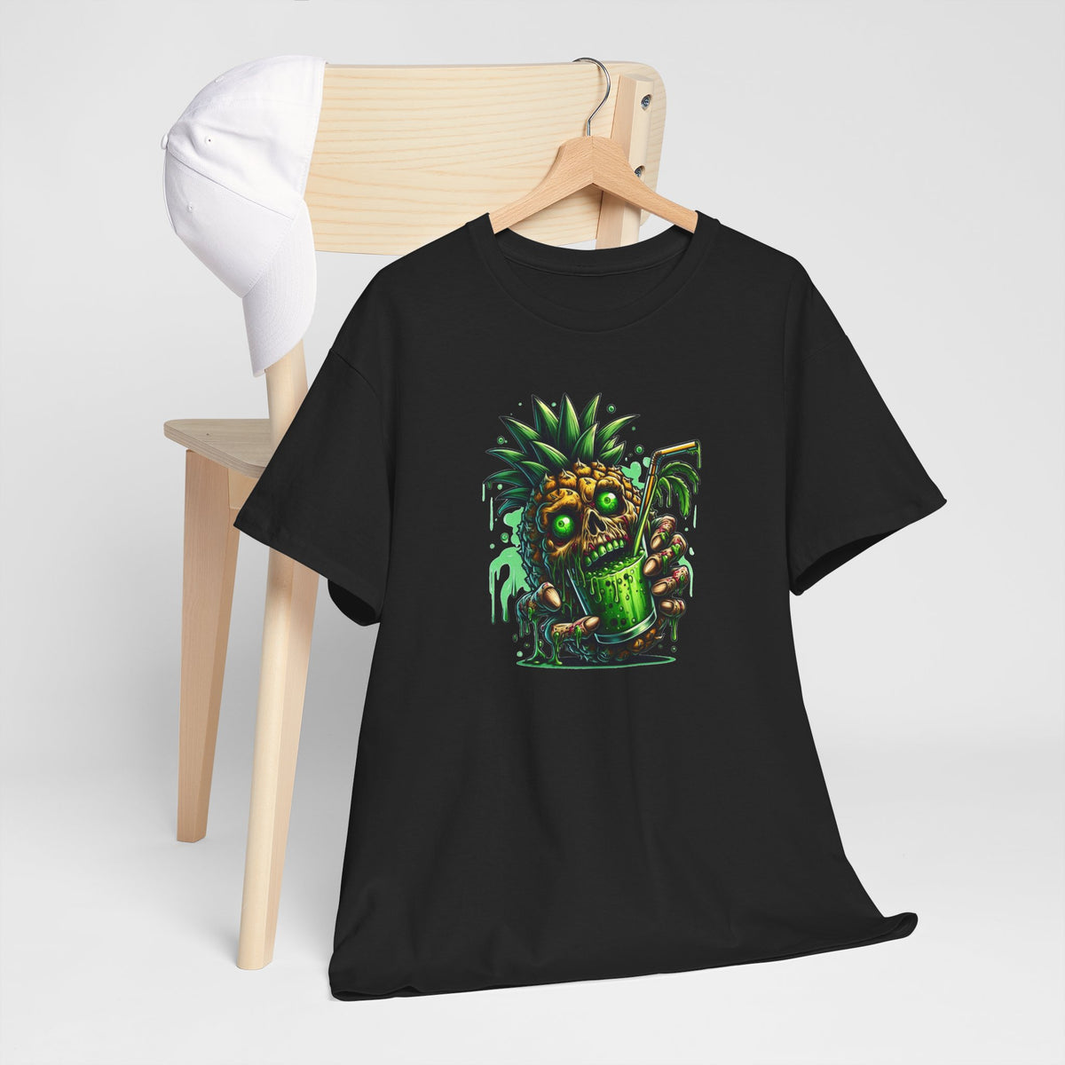 Tee Shirt Ananas Zombie Homme Femme – T-Shirt Crâne Tropical Boisson Verte – Design Horreur Coloré