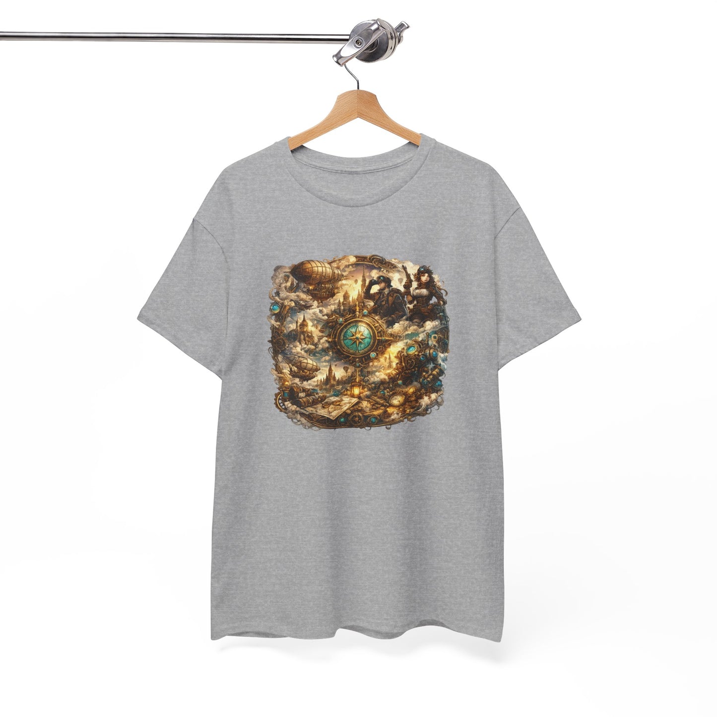 T-Shirt Steampunk Vintage – Tee Shirt Univers Rétro Futuriste Dirigeable Explorateur – Cadeau Geek Fantasy