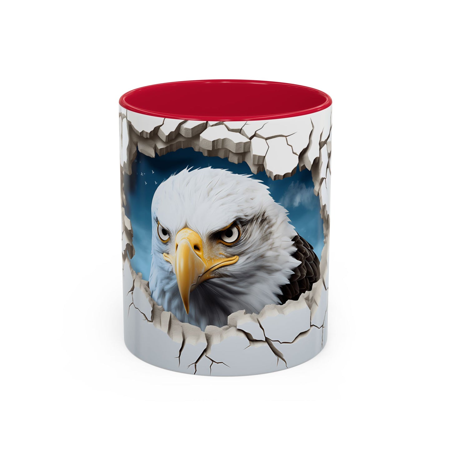 Tasse Aigle 3D Réaliste – Mug Tête d’Aigle Effet Mur Cassé – Illustration Animal Sauvage USA 325ml