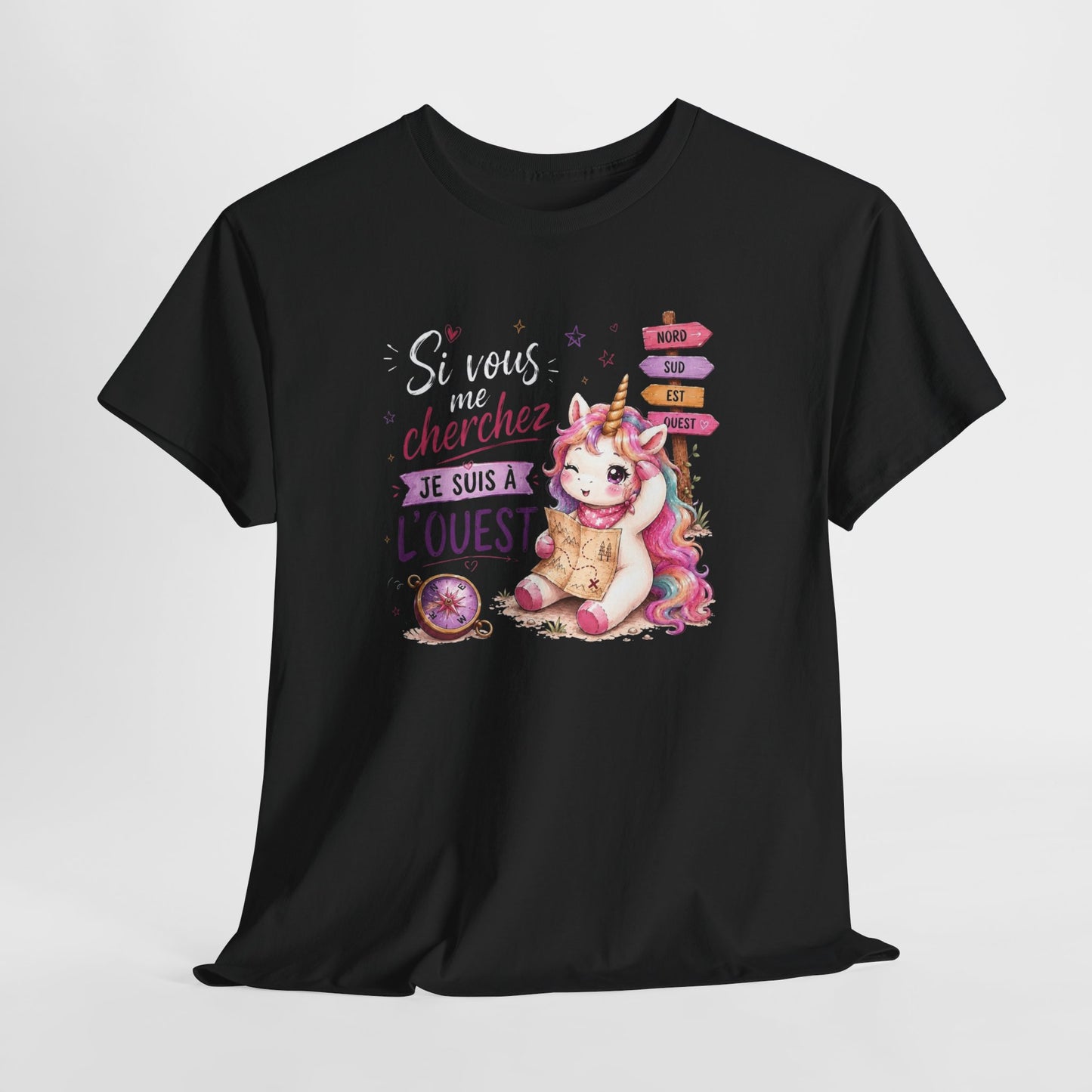 Tee-Shirt Femme Si Vous Me Cherchez Je Suis À L’Ouest – Licorne Drôle – Cadeau Humour Original