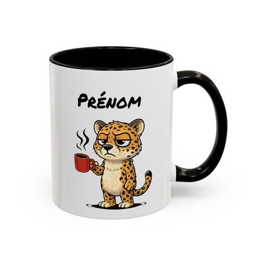 Mug Léopard Fatigué Personnalisable 325ml – Tasse Café Humour Animal Sauvage Drôle Réveil Difficile
