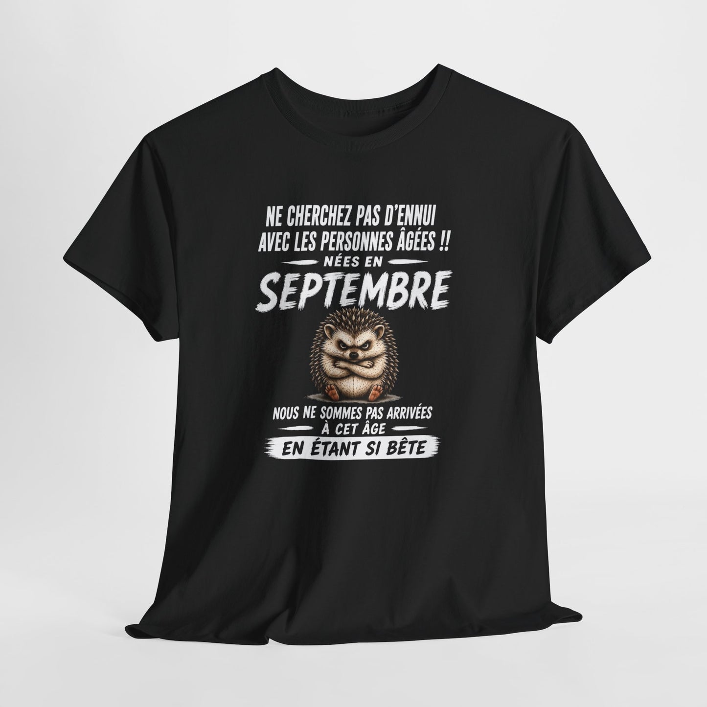Tee-Shirt Né en Septembre Humour Senior – Cadeau Retraité Homme Femme – Hérisson Drôle Anniversaire Personne Âgée