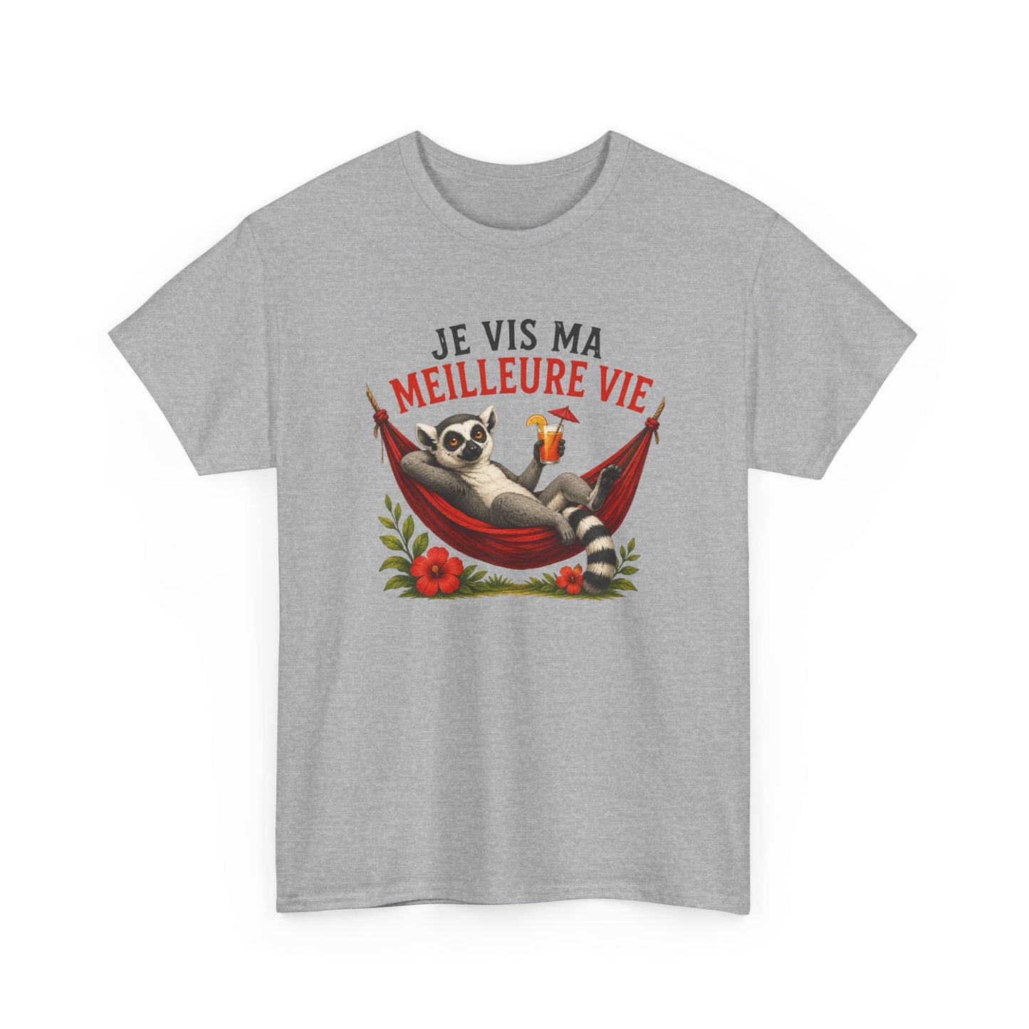 Tee-Shirt Humour Homme et Femme – Lémurien Détente Hamac Vacances – Cadeau Original Drôle Amoureux des Animaux