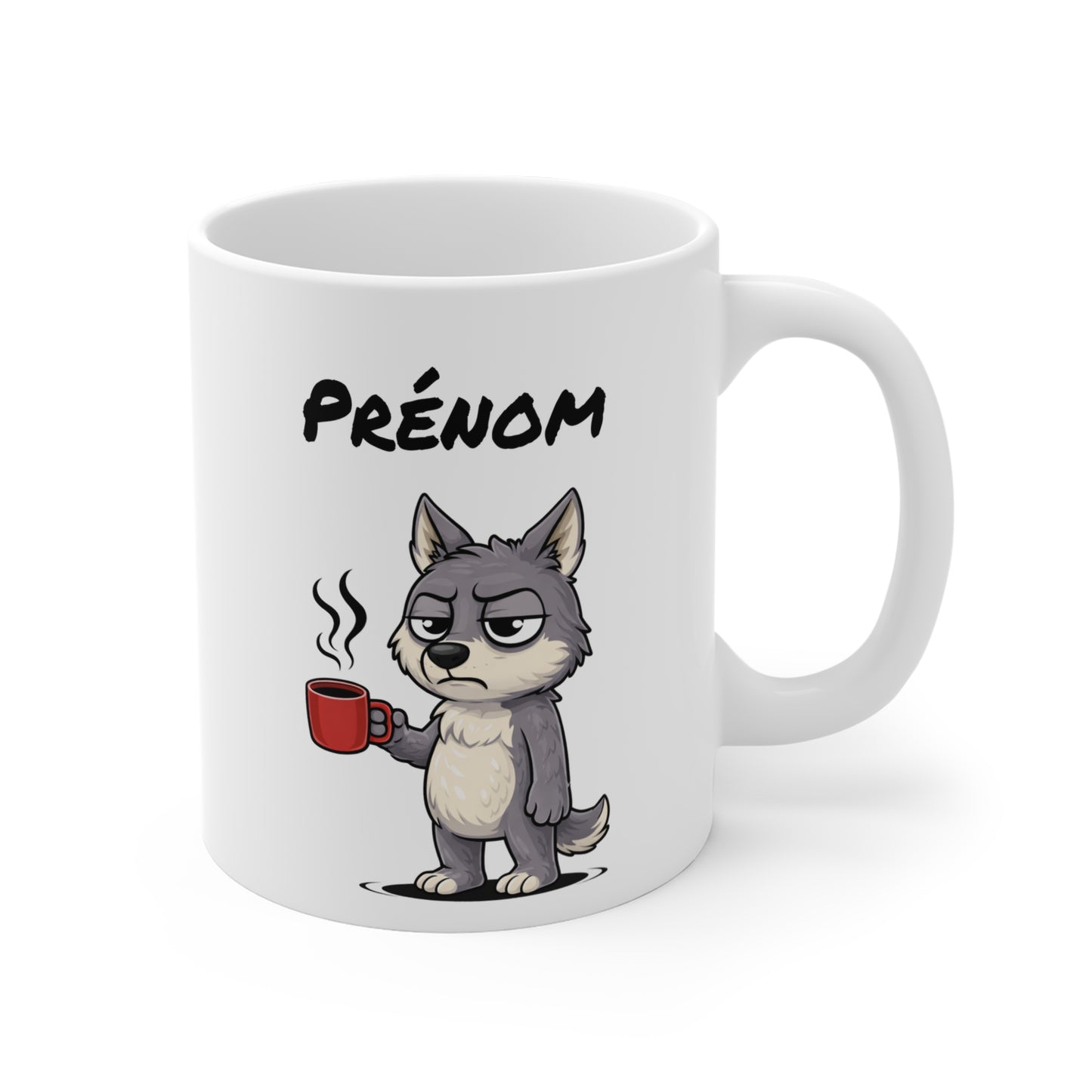 Mug Loup Fatigué Personnalisable 325ml – Tasse Café Humour Animal Sauvage Drôle Réveil Difficile Travail Bureau